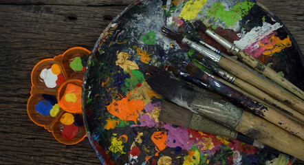 Obraz na płótnie Canvas Art and Coloring School Supplies , Palette , paintbrush 
