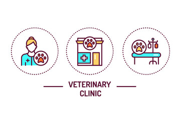 Veterinary clinic color line icons concept. Isolated vector element. Outline pictograms for web page, mobile app, promo