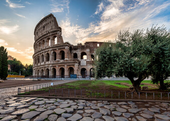 Fototapeta na wymiar Colosseum in Rome (Roma), Italy. The most famous Italian sightseeing on blue sky