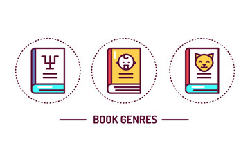 Genres of books color line icons concept. Vector illustration
