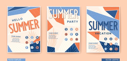 Fototapeta premium Set of modern Summer posters. Seasonal holiday, vacation, party and fun. Vector banners
