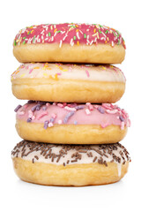 Donuts close-up on a white background. Round donuts isolated on white background.