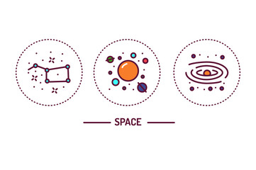 Space color line icons set. Pictograms for web page, mobile app, promo.