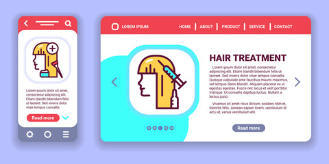 Hair treatment web banner and mobile app kit. Outline vector illustration