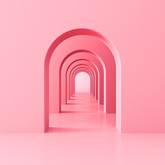 Pink arch hallway corridor abstract background minimal conceptual 3D rendering - obrazy, fototapety, plakaty