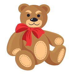A teddy bear with a red bow. Vector illustration of a children's toy.