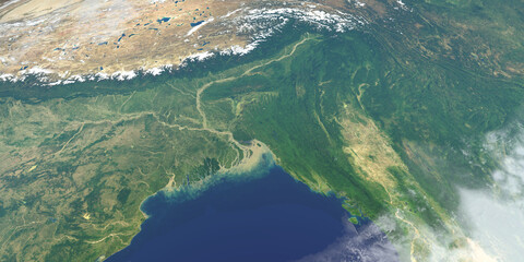 Delta of ganges river in planet earth,  aerial view from outer space - obrazy, fototapety, plakaty