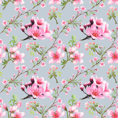 Flower pattern. The images are drawn in watercolour. Gray-blue background.