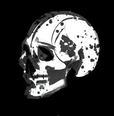 Sad and dull human skull. Drawing for t-shirt print