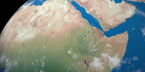 Nile river in planet earth, aerial view from outer space