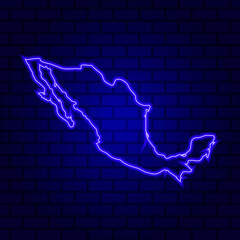 Mexico glowing neon sign on brick wall background