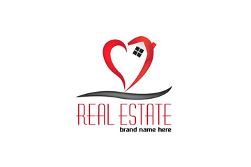 Logo real estate house red love heart icon vector image graphic illustration logotype business card symbol illustration