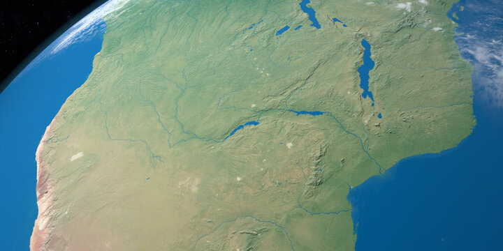 Limpopo River in planet earth, aerial view from outer space