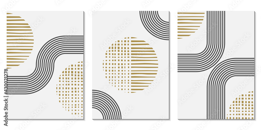Poster abstract art background set with geometric shapes. minimal design with circles and lines. contempora