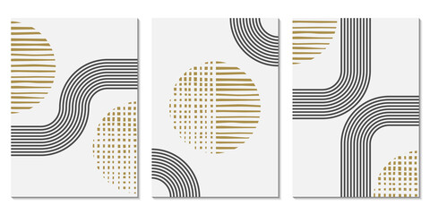 Abstract art background set with geometric shapes. Minimal design with circles and lines. Contemporary poster, modern graphic, trendy cover, print or wallpaper design template.