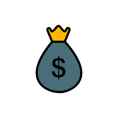 Money bag line icon. Icon of money bag with dollar coin for investment concept. Flat filled outline style. Grab bag wealth treasure single isolated icon with filled line style