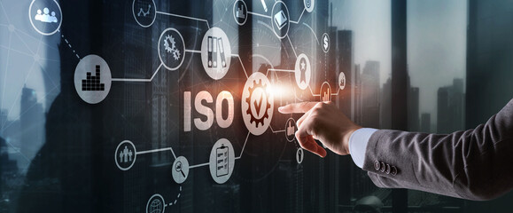 Fototapeta na wymiar ISO certification concept standard quality control. International information security standard