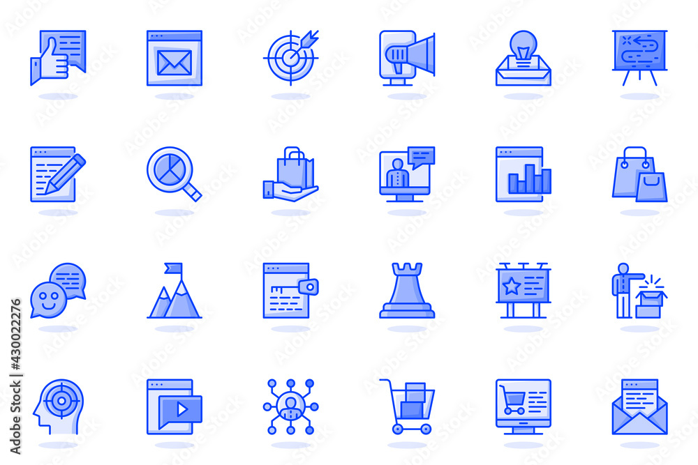 Fototapete digital marketing web flat line icon. bundle outline pictogram of target, newsletter, attracting new