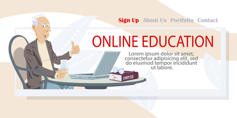 Senior man Work on Laptop. Retired People and Social Media Communication.