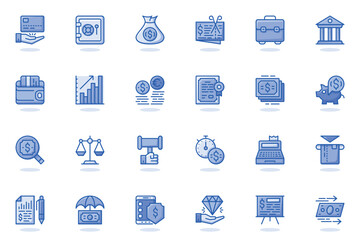 Business finance web flat line icon. Bundle outline pictogram of money, accounting, management, bank payment, profit, company strategy concept. Vector illustration of icons pack for website design - obrazy, fototapety, plakaty