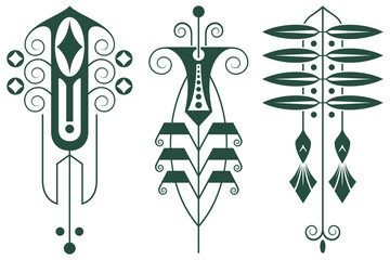 Set of floral and plant tribal tattoos. Vector vignette for labels, sticker and other design.