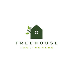 Tree and House logo design vector isolated, abstract tree logo design