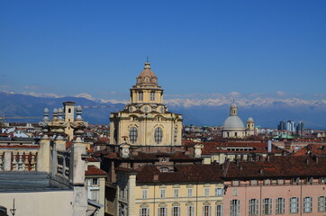 The old archecture of Turin, panorama, Italy