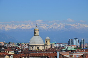 The old archecture of Turin, panorama, Italy