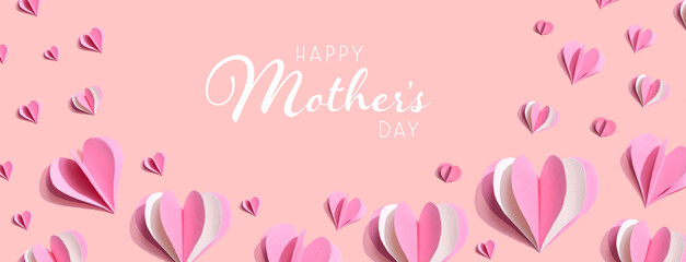 Happy mothers day message with pink paper hearts