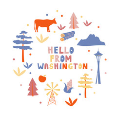 USA collection. Hello from Washington theme. State Symbols