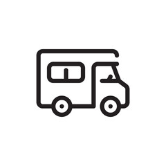 Street food truck icon template. Vector line trade van illustration. Mobile cafe car logo background. Festival shop transport to cook and sell meals. icon for web design isolated on white background