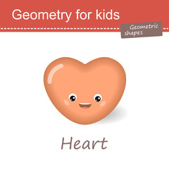 Fototapeta na wymiar Geometry for kids. Volumetric heart isolated  on white background. Cartoon style