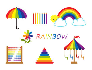 Educational game for children. Exploring colors of rainbow. Cartoon flat style