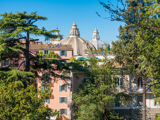 Beautiful panoramic sight in Rome from the Pincio Terrace with the domes from the churches in Piazza del Popolo.