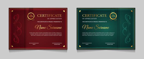 Set of certificate of achievement border design templates with elements of  luxury gold badges and modern line patterns. vector graphic print layout can use For award, appreciation, education