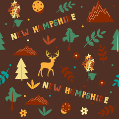 USA collection. Vector illustration of New Hampshire theme. State Symbols