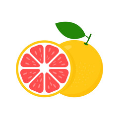Grapefruit fresh slices icon set. Healthy food symbol. Citrus vitamin C. Vector illustration isolated on white background. 
