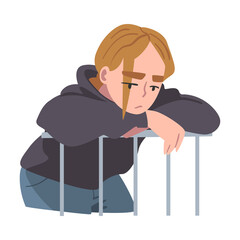 Fototapeta premium Unhappy Depressed Girl, Young Woman Feelings, Human Emotions Concept Cartoon Vector Illustration