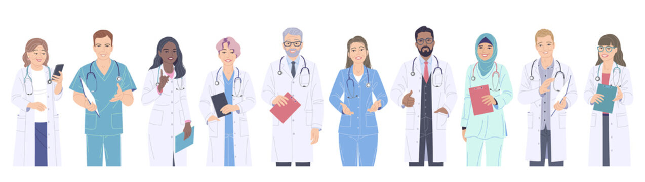 Diverse People, Medical Workers Male and Female Characters.
