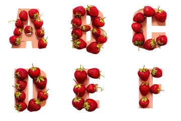 Fruit pink letters with inscribed red strawberries