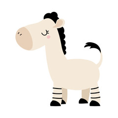 Side View of Cute Zebra, Adorable Baby Animal Character Cartoon Vector Illustration