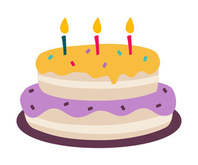 Birthday Cake, Sweet Tasty Festive Dessert Cartoon Vector Illustration