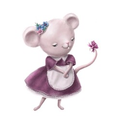 cute little mouse smiling, hand drawn children's illustration, watercolor clipart