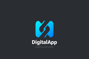 Arrows Logo Coder Coding service abstract design vector template Negative space style.