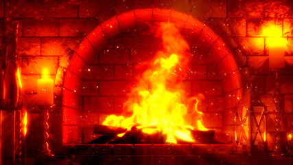 red stone grate fire lighting . computer generated object 3D illustration