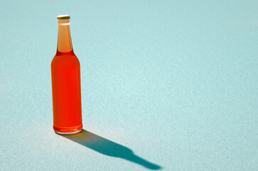 3d models of full and closed red glass bottles without label. Retro drink bottle concept.