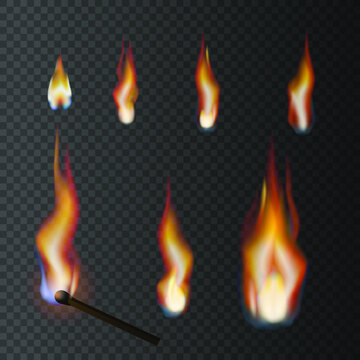 Collection of fire realistic flames. Vector illustration.