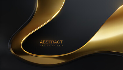 Abstract background with black and golden wavy layers.