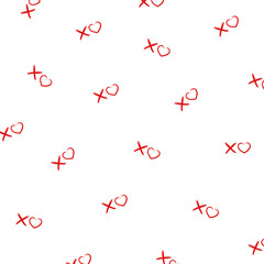Hand drawn vector seamless pattern with XOXO on red background. Hipster symbols of hugs and kisses. Good for cards, wallpaper, posters, wrapping paper, Valentine's invitations