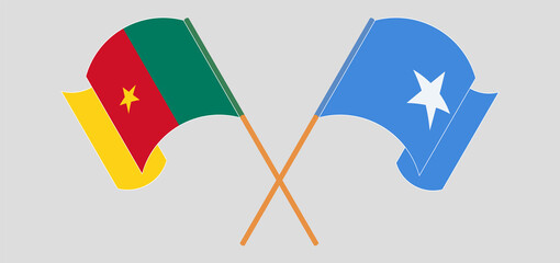 Crossed and waving flags of Cameroon and Somalia